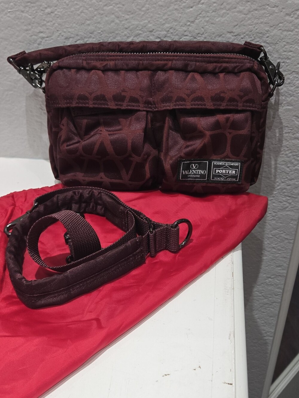 Valentino Garavani Burgundy Logo Shoulder/Crossbody Bag